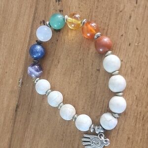 Gorgeous Semi-Precious Stone Beaded Bracelet with Silver Charm